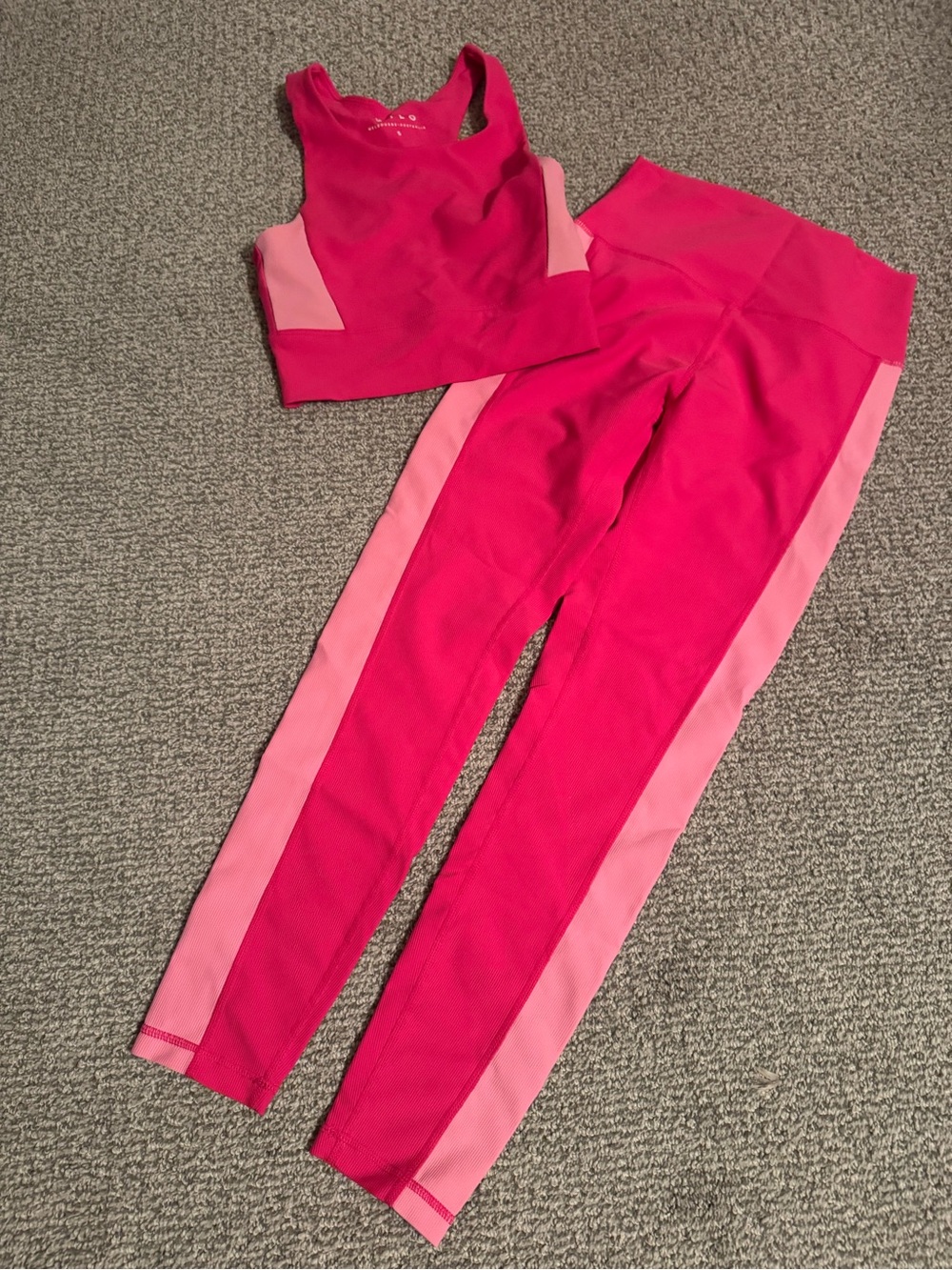 High-Rise Pink Colorblock Leggings and tank with Light Pink Side Panels